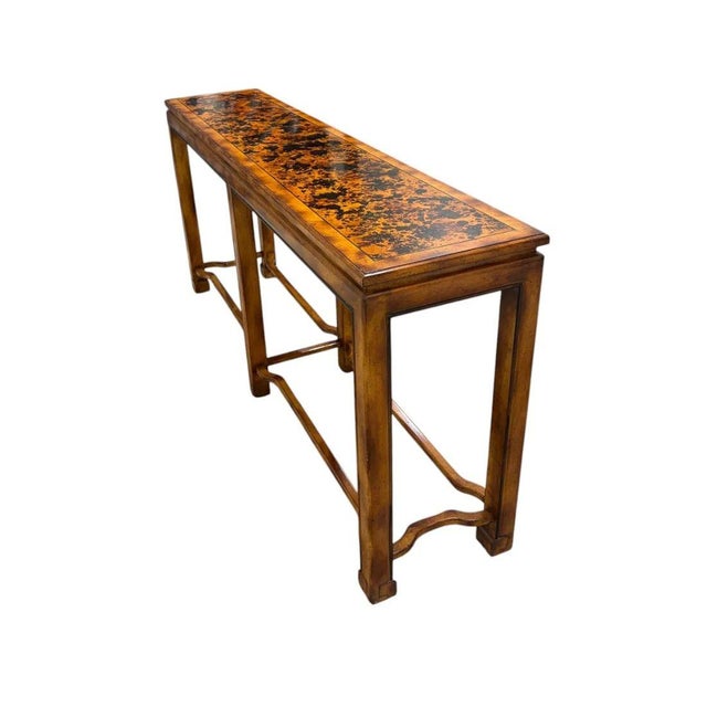 Asian Inspired Faux Tortoise Shell Console Table For Sale - Image 4 of 4