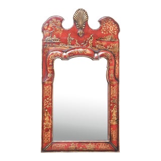 Georgian Chinoiserie Red Lacquer Wall Mirror – London 1741 For Sale