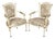 Early 20th C Pair Louis XVI Style Creme Painted W/ Gold Accent Armchairs For Sale