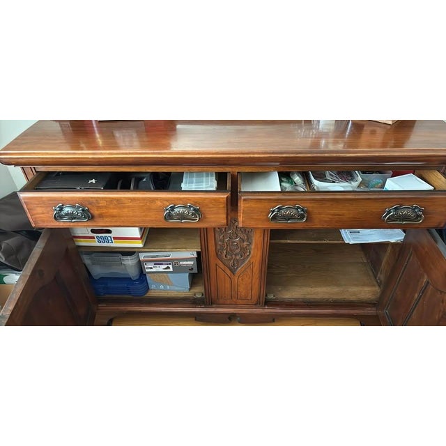 Wood 1920s Edwardian Mirror Back Carved Hardwood Buffet Sideboard For Sale - Image 7 of 7