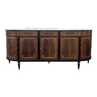 French 19th Century Louis XVI Carrara Marble Top Flame Mahogany Sideboard For Sale