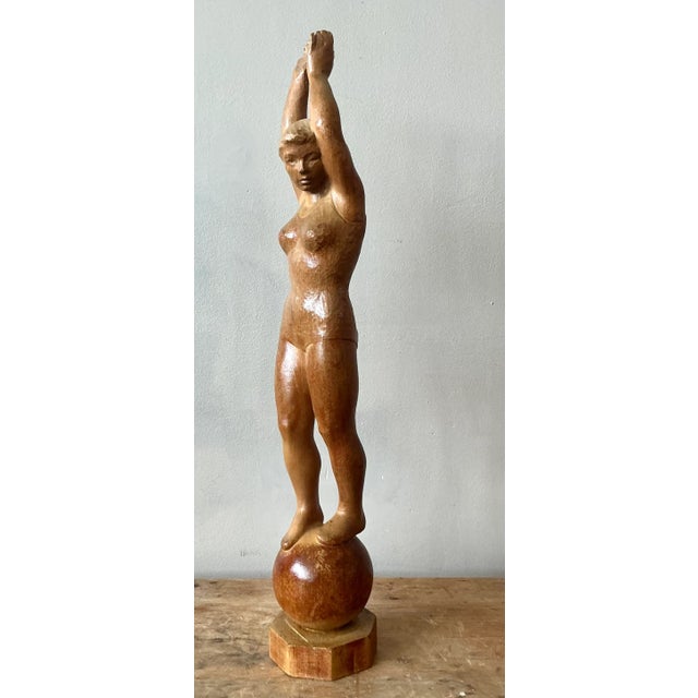 Embrace the free-spirited elegance of this vintage Boho Chic carved wood female sculpture. This captivating piece features...