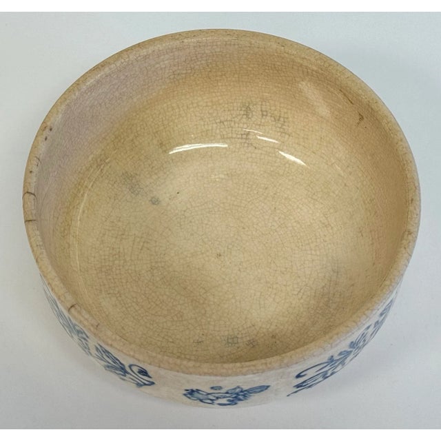 Antique Primitive Stoneware Crock Bowl With Floral Design For Sale - Image 4 of 8