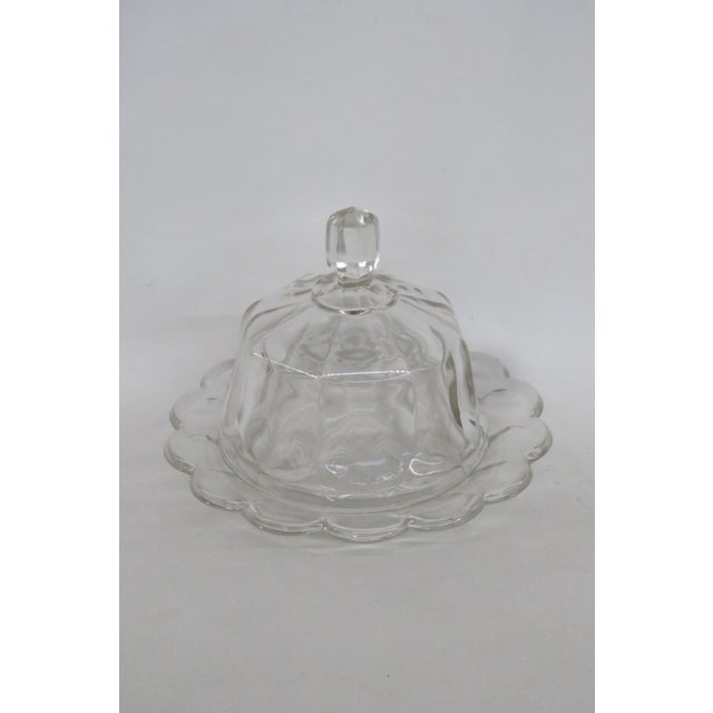 Mid 20th Century Clear Pressed Glass Covered Butter Cheese Serving Dish Petal Scalloped Rim For Sale - Image 14 of 16