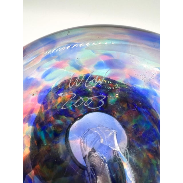 Blue Contemporary Signed Multicolor Blown Glass Vase For Sale - Image 8 of 10