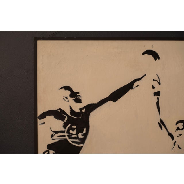 Vintage Large Abstract Basketball Black and White Canvas Wall Art Painting For Sale - Image 4 of 14