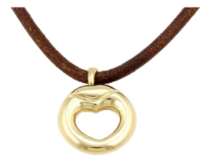 Movado 18k Yellow Gold Heart Pendant Leather Cord Necklace