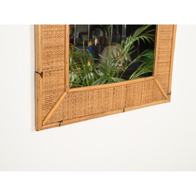 Large French Riviera Rectangular Mirror in Bamboo and Woven Rattan, Italy, 1970s For Sale - Image 6 of 11