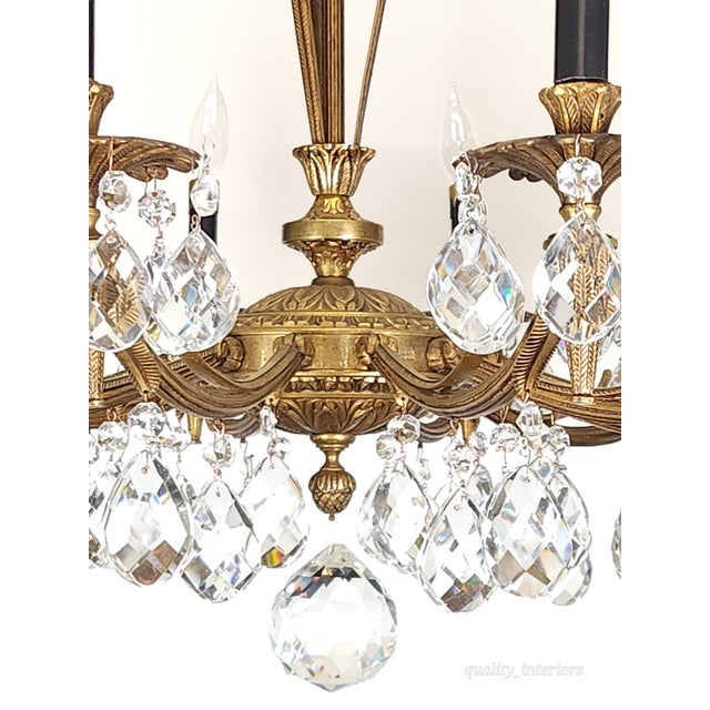Shabby Chic Antique 12 Light Captivating Curvaceous Brass Cut Lead Crystal Chandelier ~ Rewired ~ Restored ~ Rejuvenated ~ Ready to Hang ~ For Sale - Image 3 of 12