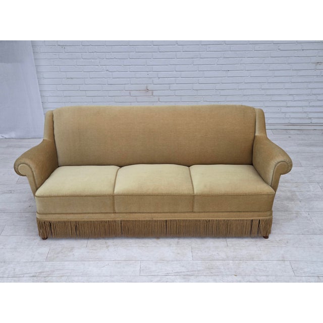 Danish Oak Three-Seater Sofa with Velour Upholstery, 1970s For Sale - Image 9 of 18