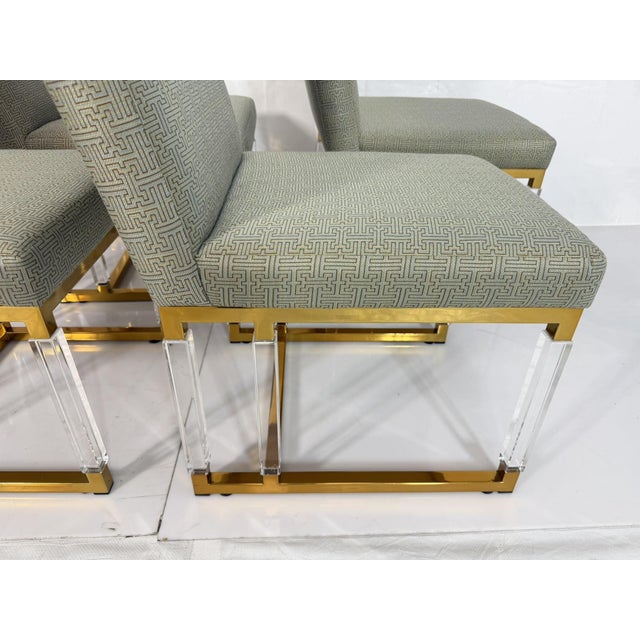 Set of 4 1980s igned Charles Hollis Jones Lucite & Brass Dining Chairs, Metric Line For Sale - Image 14 of 18