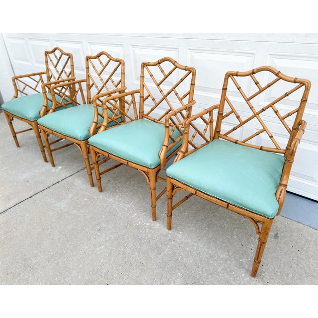 Century Furniture Set of Four Vintage Century Faux Bamboo Dining Armchairs in the Chinese Chippendale Style For Sale - Image 4 of 9