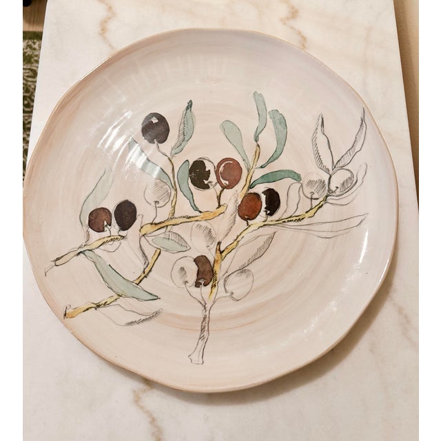 2010s Pottery Barn Handcrafted in Italy Olive Branch Ceramic Serving Platter - Discontinued Pattern For Sale - Image 5 of 7