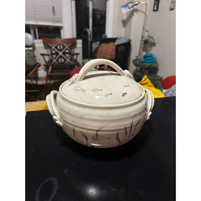 1970s Handmade Studio Pottery Serving Bowl With Lid For Sale - Image 9 of 9
