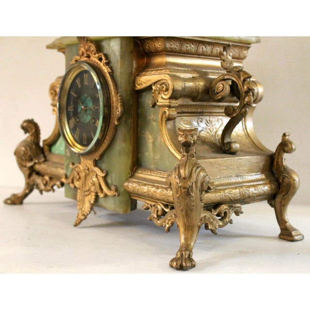 Stone Antique French Alabaster Clock "La Walkyrie" by Ernest Rancoulet (1875-1915) For Sale - Image 7 of 10