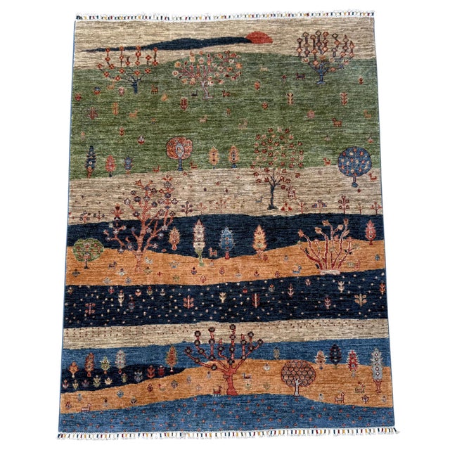Persian Green Persian Style Gabbeh Rug, 03'08 X 04'11 For Sale - Image 3 of 12