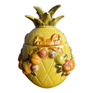 Vintage Late 20th Century Colonial Williamsburg Style Pineapple and Fruit Garland Cookie Jar