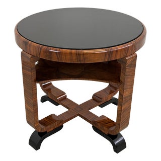 Art Deco Round Walnut Coffee Table, 1930s For Sale