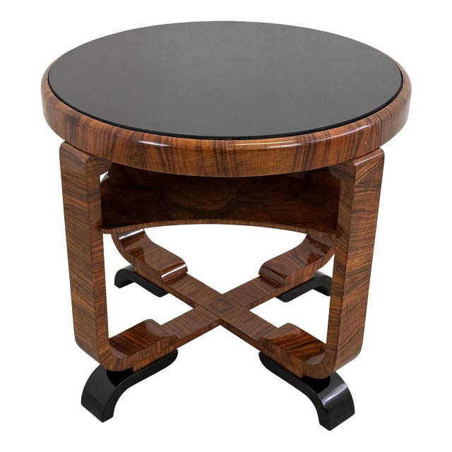 Art Deco Round Walnut Coffee Table, 1930s For Sale