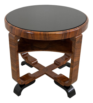 Art Deco Round Walnut Coffee Table, 1930s