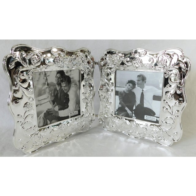 Vintage Elegant Silver-Plated Rose Velvet Back Double 5.5" Picture Frame - New Old Stock For Sale - Image 10 of 11