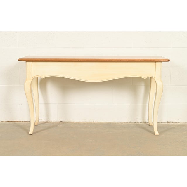 Ethan Allen French Country Cream Lacquered Maple Top Console Table For Sale - Image 15 of 16