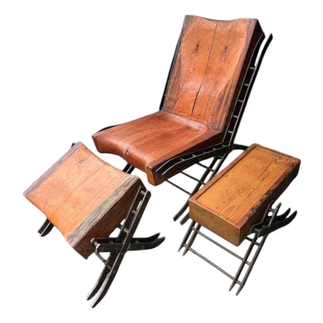 1970s Custom Brutalist Lounge Chair & Ottoman by Joshua Height- Set of 2 For Sale