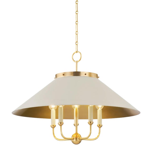 Hudson Valley Lighting Mark D. Sikes Clivedon 5-Light Chandelier, Aged Brass/Off White For Sale