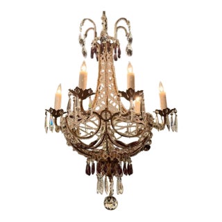 1920s Italian Beaded and Amethyst Chandelier For Sale