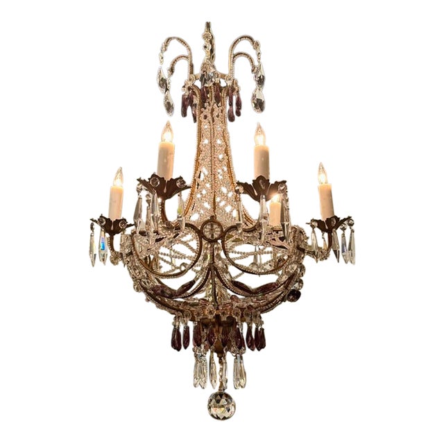 1920s Italian Beaded and Amethyst Chandelier For Sale