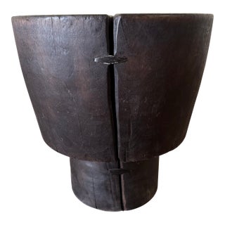 Vintage Reclaimed Walnut Carved Side Table 18" For Sale
