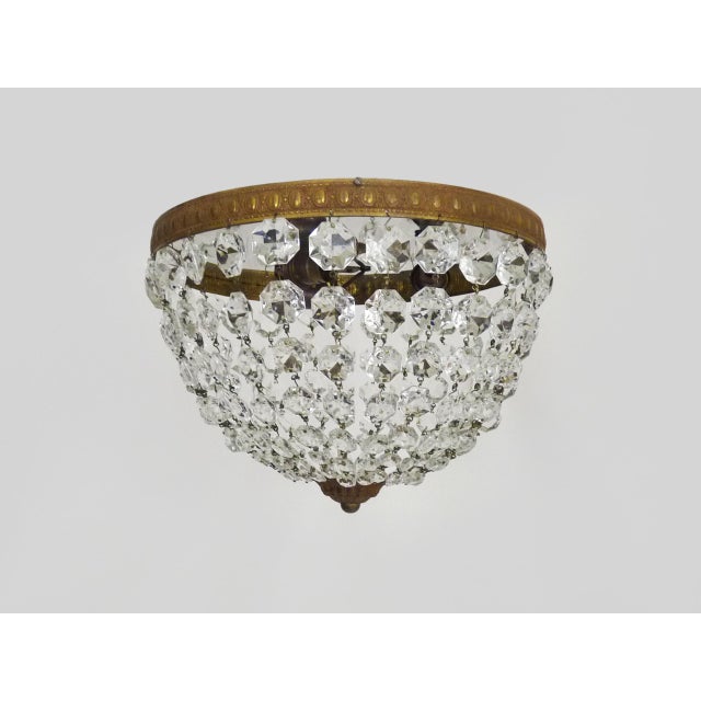 Louis XVI Style Crown-Shaped 3-Light Ceiling Light with Half-Basket Glass Pendants, 1950s For Sale - Image 9 of 9