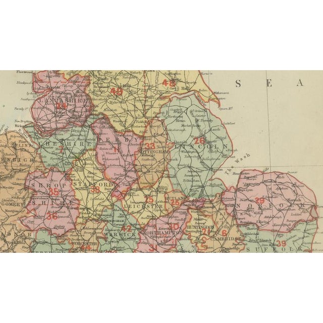 Antique Map of England, 1885 For Sale - Image 6 of 9