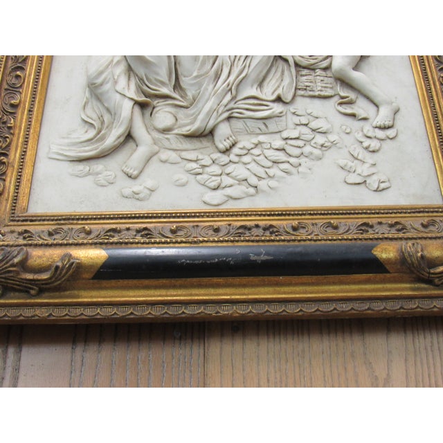 French Vintage Classical Relief Wall Plaque in Ornate Gilt Frame – Mother & Cherubs Scene For Sale - Image 3 of 3