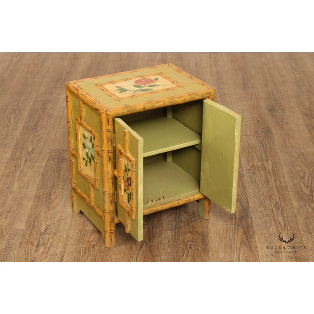 Vintage Faux Bamboo Paint Decorated Low Two-Door Cabinet For Sale - Image 4 of 13