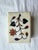 Vintage alabaster inlay jewelry box, hand crafted in India using the Pietra Dura technique. Has colorful orange and blue...