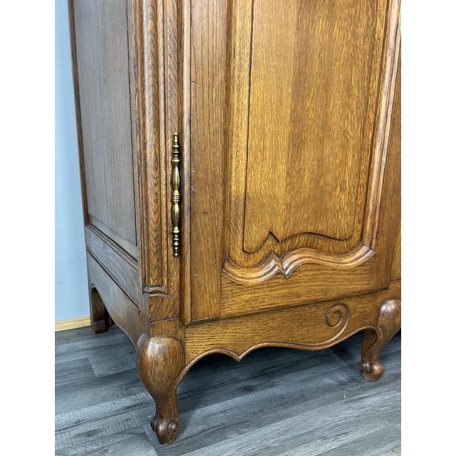 Vintage French Louis XVI Style Carved Oak 4-Door Armoire For Sale - Image 10 of 16