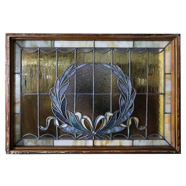 Stained Glass Window Antique - Wreath and Bow Design For Sale In New York - Image 6 of 7