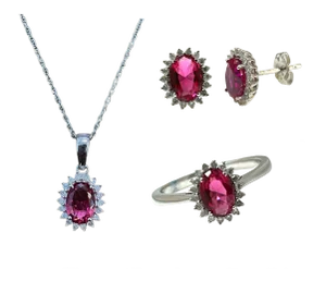 14k White Gold Red Gemstone - 3 Pieces