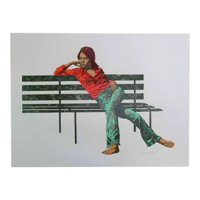 1977 Woman on a Bench Silkscreen Print Signed by Bertha Vincent Walls For Sale