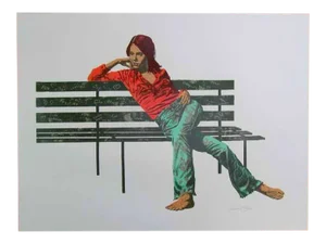 1977 Woman on a Bench Silkscreen Print Signed by Bertha Vincent Walls
