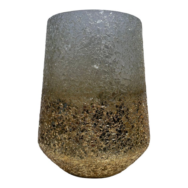 Vintage Gold Flake Style Chipped Glass Vase Hollywood Shabby Chic For Sale