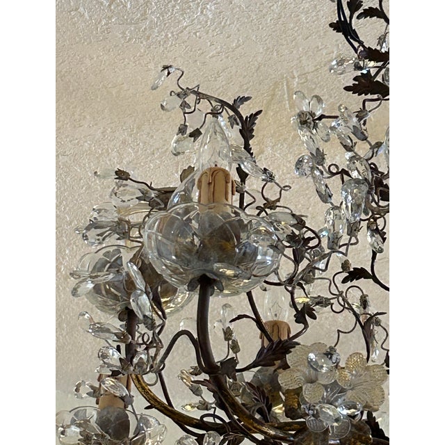 Vintage Italian Crystal and Gilt Metal Chandelier For Sale - Image 4 of 6