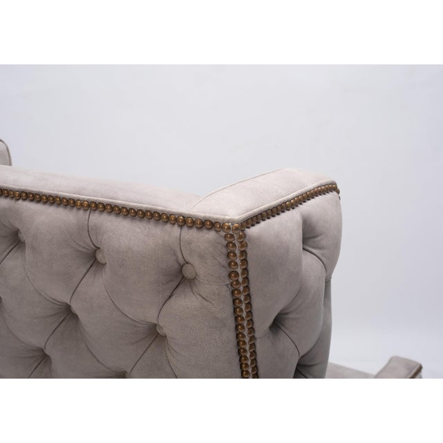 Lavender Birch Leather Wing Chair and Ottoman For Sale - Image 13 of 15