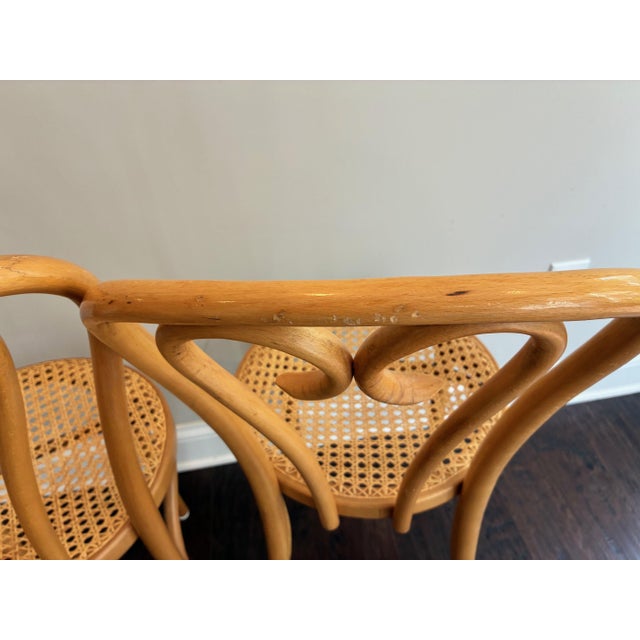 Vintage 1960s Mid-Century Radomsko Thonet Style "Sweetheart" Bentwood Cane Chairs - A Pair For Sale - Image 9 of 17