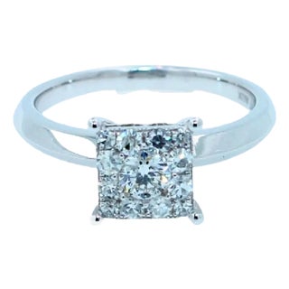 0.50 Carats Diamond Square Halo Round Pave Engagement Cocktail White Gold Ring 2, Size 7 For Sale
