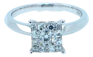 0.50 Carats Diamond Square Halo Round Pave Engagement Cocktail White Gold Ring 2, Size 7