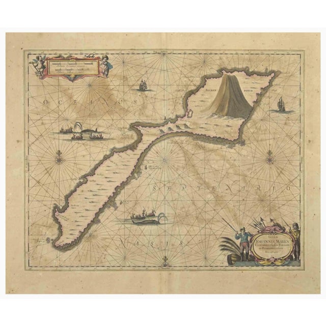 Antique Map - Oceanus is an antique map realized in 1650 by Johannes Janssonius (1588-1664). The Map is Hand-colored...