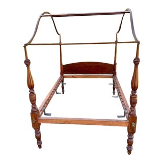 Antique American Early 19th Century Country Sheraton Birch Canopy Bed For Sale