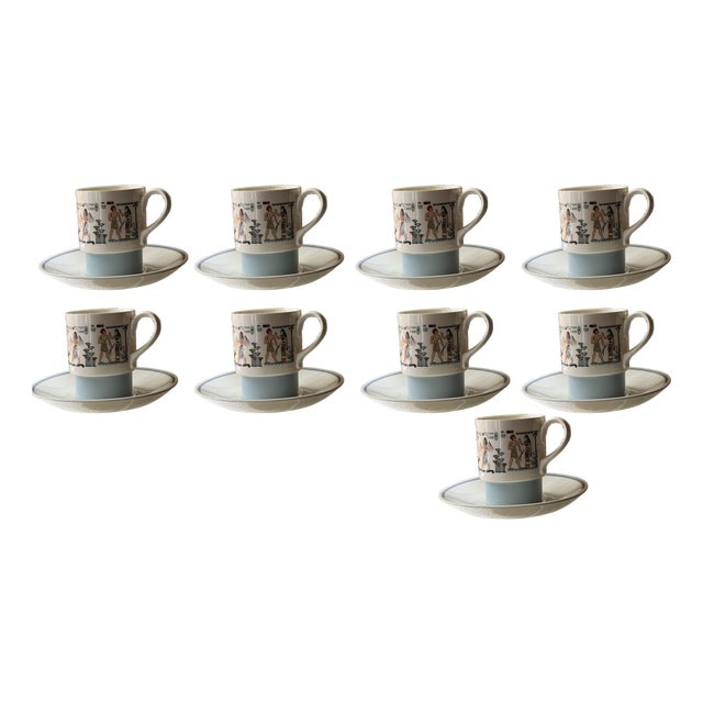Dutch Modernist Egyptian Revival Espresso Service by Petrus Regout for Royal Sphinx Maastricht, 1960s, Set of 18 For Sale